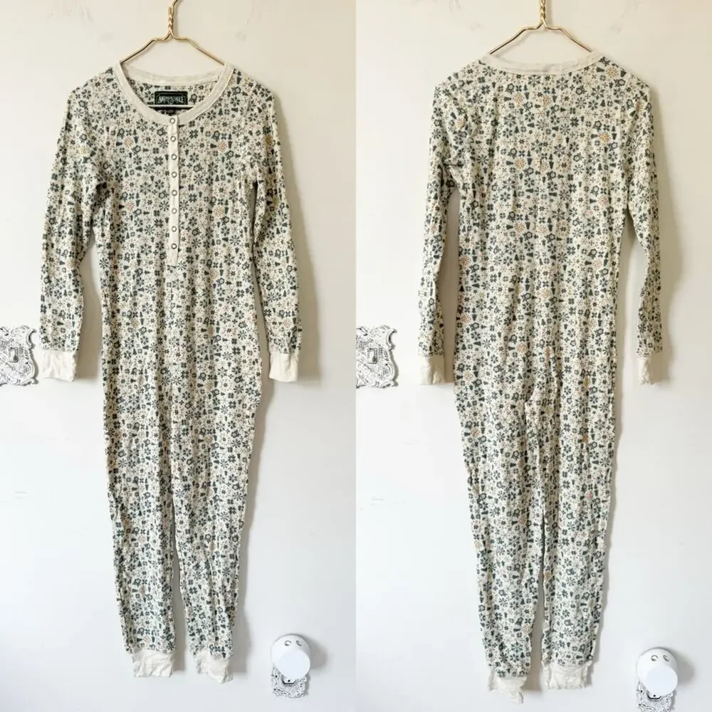 American Eagle Green Tree Snowflake Winter Thermal One Piece Long John Pajamas M